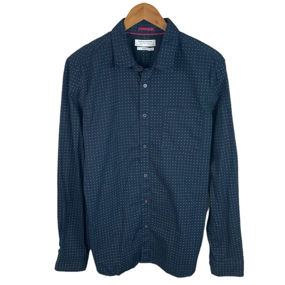 BF1450 Men’s Denim & Flower SLIM Fit Casual Button Down Shirt XL